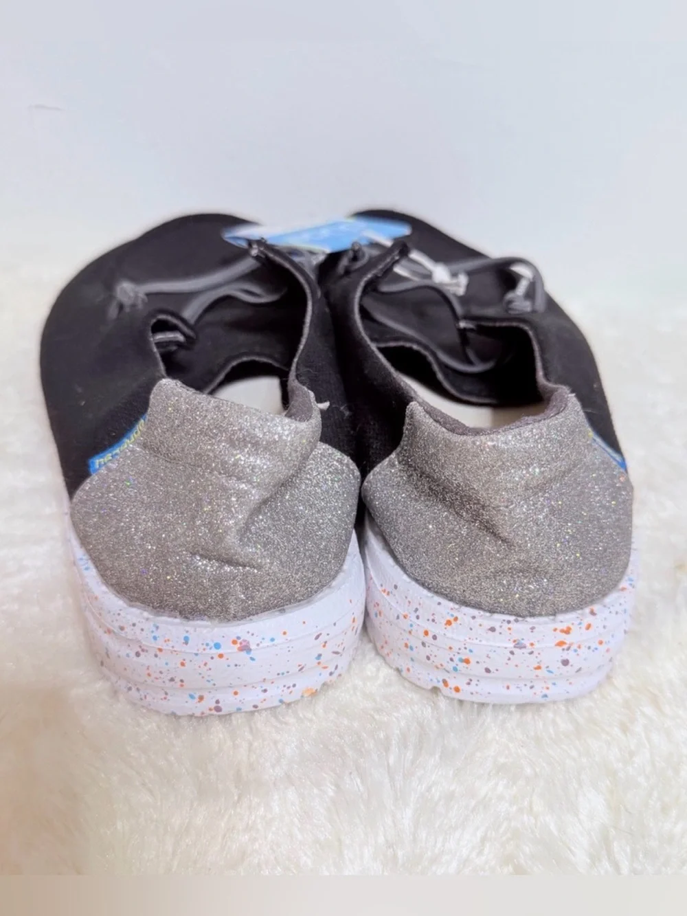 Hey Dude Wendy Black Canvas Slip-On with Glitter Heel Youth 5-6 new with tags!